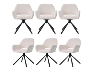 Chaise de salle à manger pivotante avec accoudoirs, lot de 6, design moderne en tissu sherpa blanc