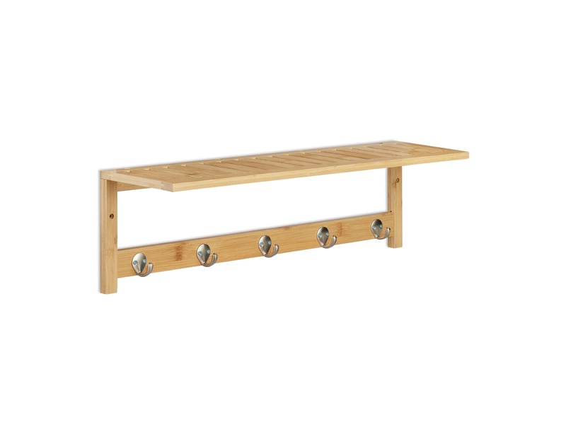  Étagère murale rangement étroit salle de bain 70 x 20 x 20 cm avec crochets décoratifs en bambou naturel 13_0012574  - Conforama A