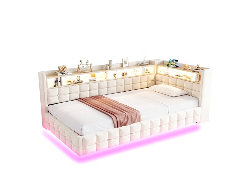  Lit canapé rembourré en velours beige 90 x 200 cm  - Conforama A