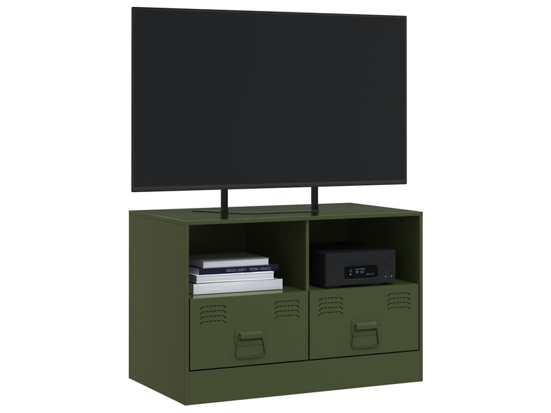  Meuble tv - banc tv - meuble de rangement vert olive 67x39x44 cm acier  - Conforama D