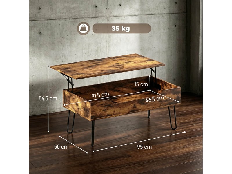  Table basse rectangulaire relevable avec rangement en mdf et acier marron noir  - Conforama C