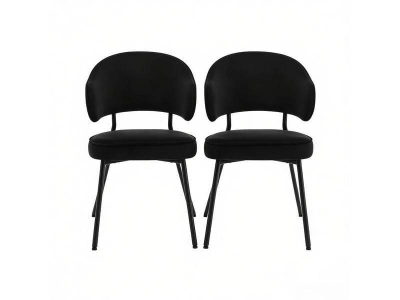  Chaise de salle à manger lot de 2 avec accoudoirs et dossier incurvé  - velours métal noir  - Conforama A