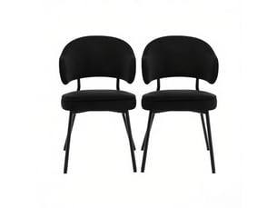 Chaise de salle à manger lot de 2 avec accoudoirs et dossier incurvé - velours métal noir