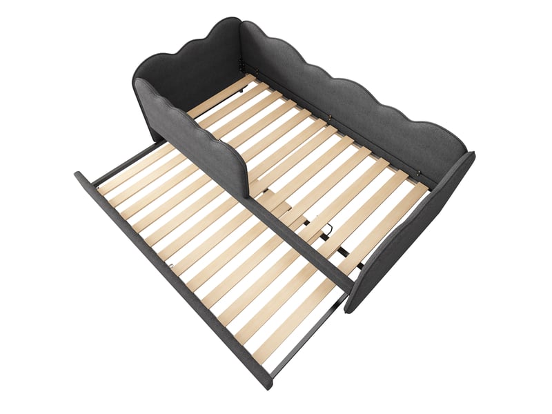  Lit banquette gigogne 90x190 cm en lin gris, sommier à lattes, sans matelas  - Conforama D