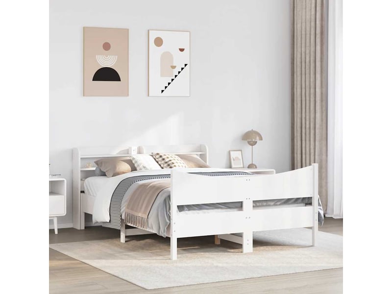 Cadre de lit avec tête de lit blanc 150x200 cm bois pin massif  - Conforama C