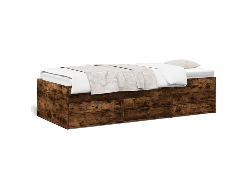  Lit simple- lit adulte -  lit de jour avec tiroirs sans matelas chêne fumé 90x200 cm  - Conforama A