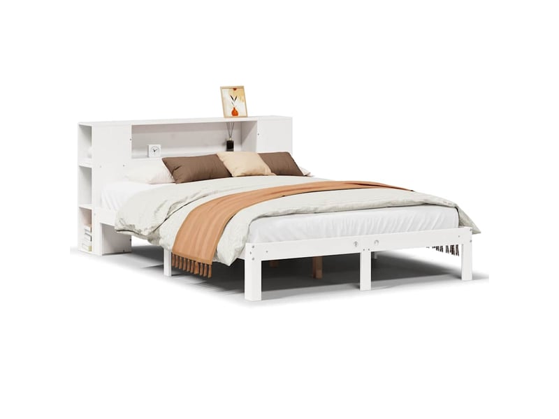  Lit double- lit adulte -  lit bibliothèque sans matelas blanc 135x190 cm bois pin massif  - Conforama A