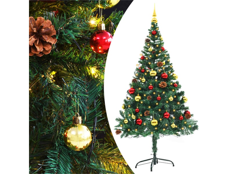  Sapin de noël - arbre de noël artificiel pré-éclairé avec boules vert 150 cm  - Conforama B