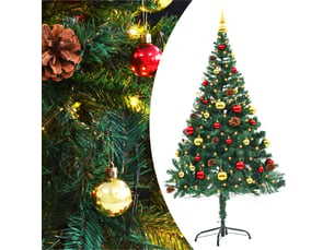 Sapin de noël - arbre de noël artificiel pré-éclairé avec boules vert 150 cm