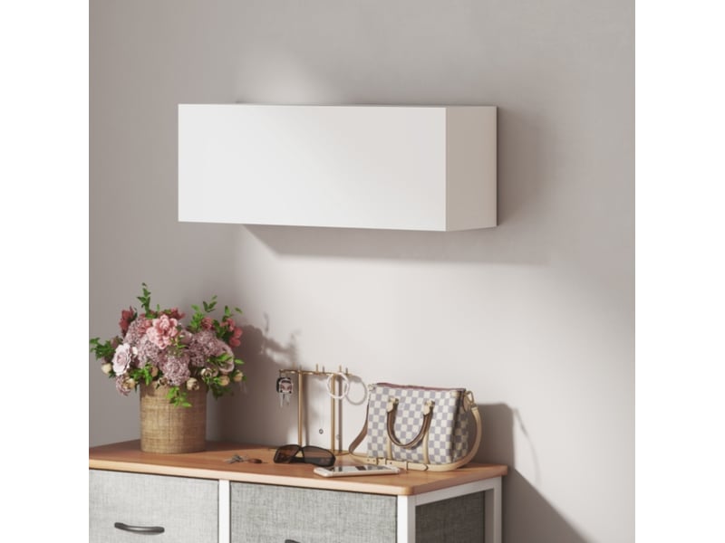  Meuble de salle de bain mural 80 x 25 x 30 cm – blanc – porte relevable à vérin, rangement sans poignée  - Conforama B