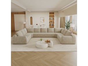 Canapé d'angle xxl modulable 9 places - 411x267x85cm compressé + mousse haute élasticité - chenille - kaki