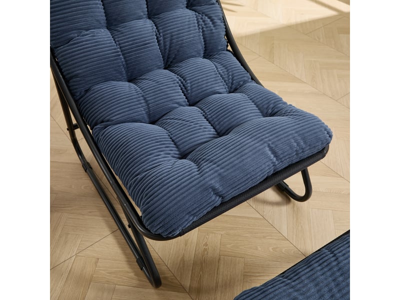  Fauteuil d'extérieur sans accoudoirs avec repose-pieds et coussin bleu marine W2021P443590 - Conforama D