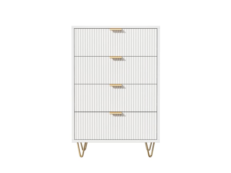  Commode, 60x34x91 cm, 4 tiroirs de rangement, avec dispositif anti-basculement, bois et métal, style moderne, blanc  - Conforama A