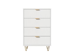 Commode, 60x34x91 cm, 4 tiroirs de rangement, avec dispositif anti-basculement, bois et métal, style moderne, blanc