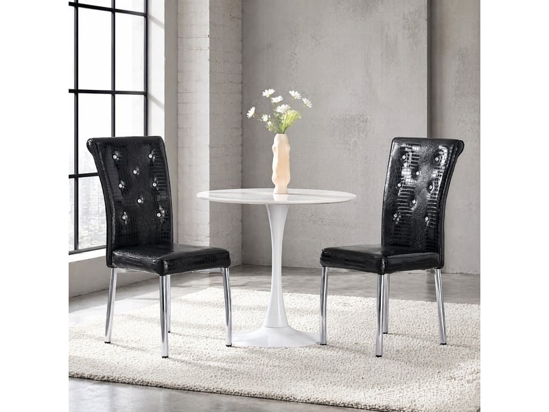  Chaise de salle à manger rembourrée en pvc et métal noir  - Conforama D