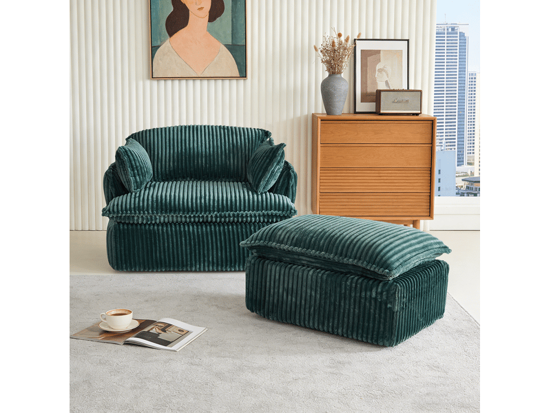 Fauteuil convertible ulevr 1 place avec pouf, velours côtelé vert, mousse haute densité, 115 x 89 x 77 cm  - Conforama D