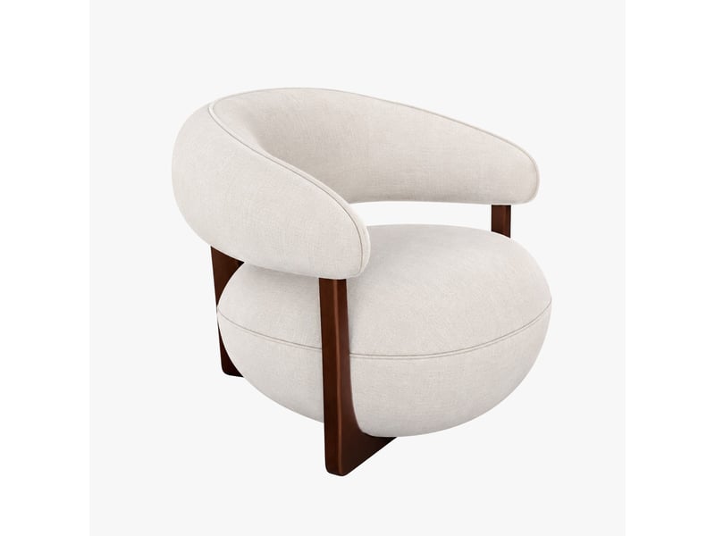  Fauteuil en tissu texturé blanc écru pieds en bois foncé  - Conforama A