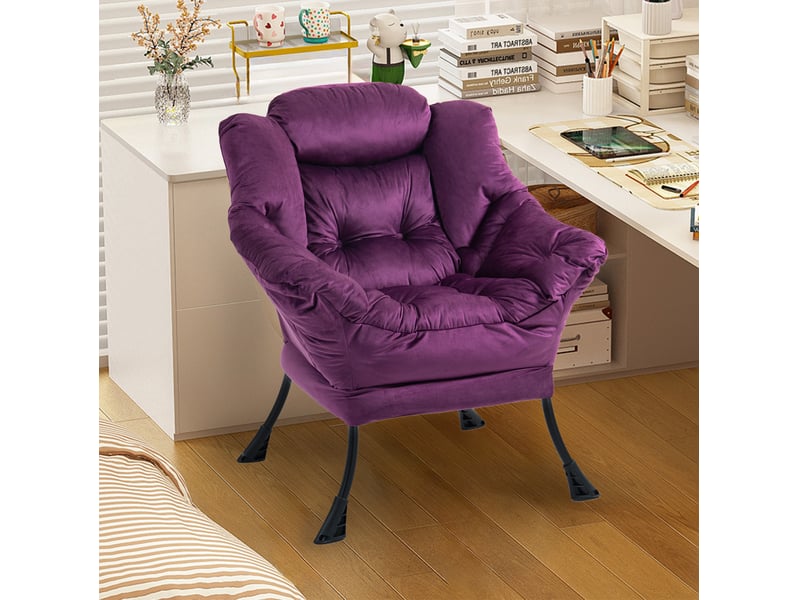  Fauteuil de relaxation violet avec structure métal et poche latérale, 75 × 80 × 85 cm, pour lire et se reposer  - Conforama B