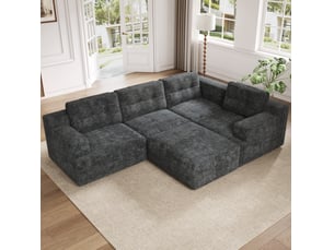 Canapé d'angle compressé panoramique fixe <strong>MAISENTIEL</strong> <strong></strong> 5 places Tissu gris