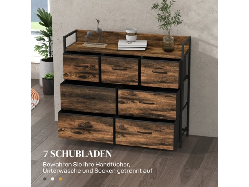  Commode 7 tiroirs en tissu, anti-basculement — buffet mdf brun, design moderne, installation sur place  - Conforama D