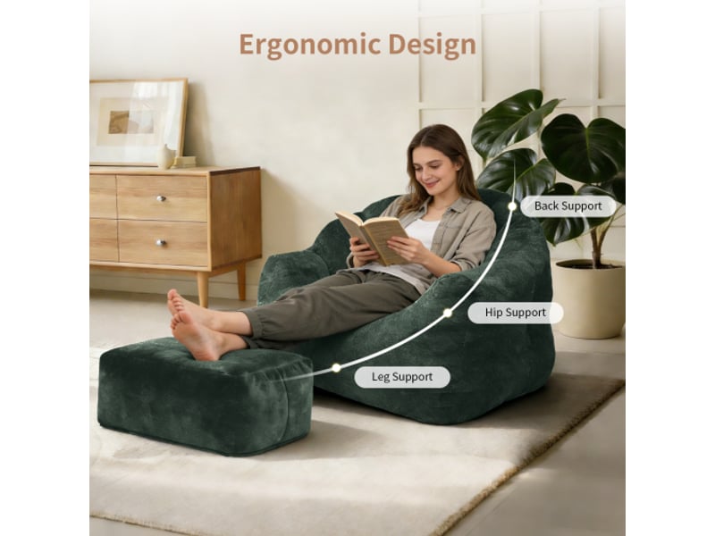  Fauteuil de relaxation,99x86.3x64.7 cm,lot de 2 avec ottoman,tissu,vert  - Conforama E