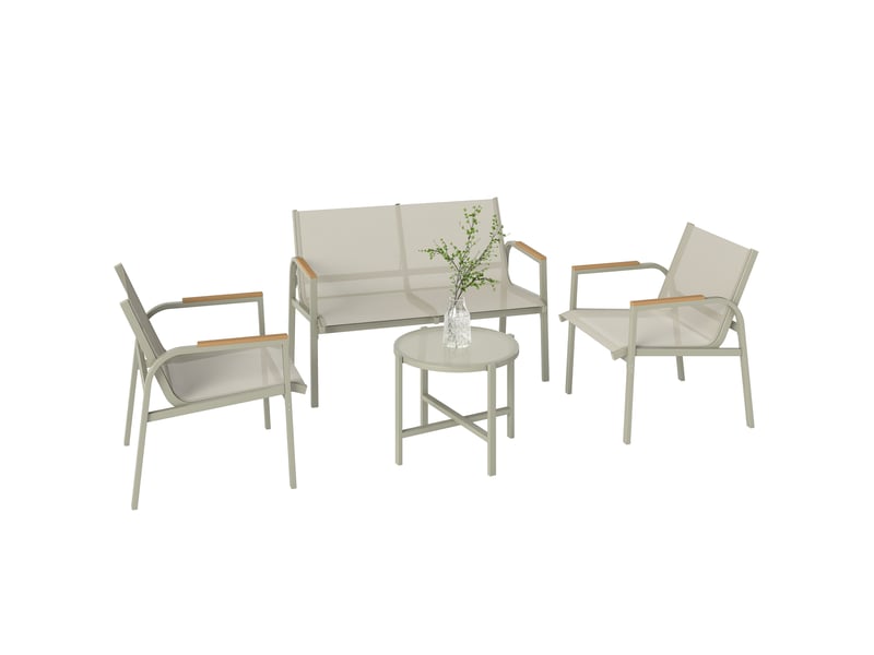  Salon de jardin ensemble de terrasse avec canapé 2 pl. 2 fauteuils et table basse 4 pcs vert  - Conforama B