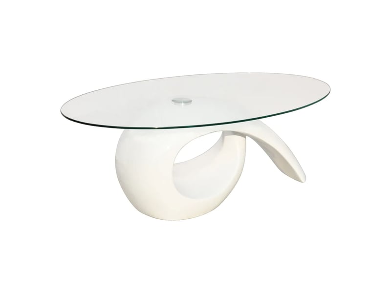  Table basse | table d'appoint salon avec dessus de table en verre ovale blanc brillant shl9291  - Conforama A