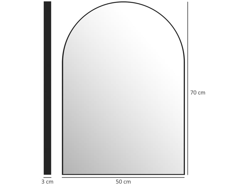  Miroir de salle de bain incurvé, 50 x 70 cm, avec cadre en aluminium, miroir décoratif, cuisine, noir  - Conforama E