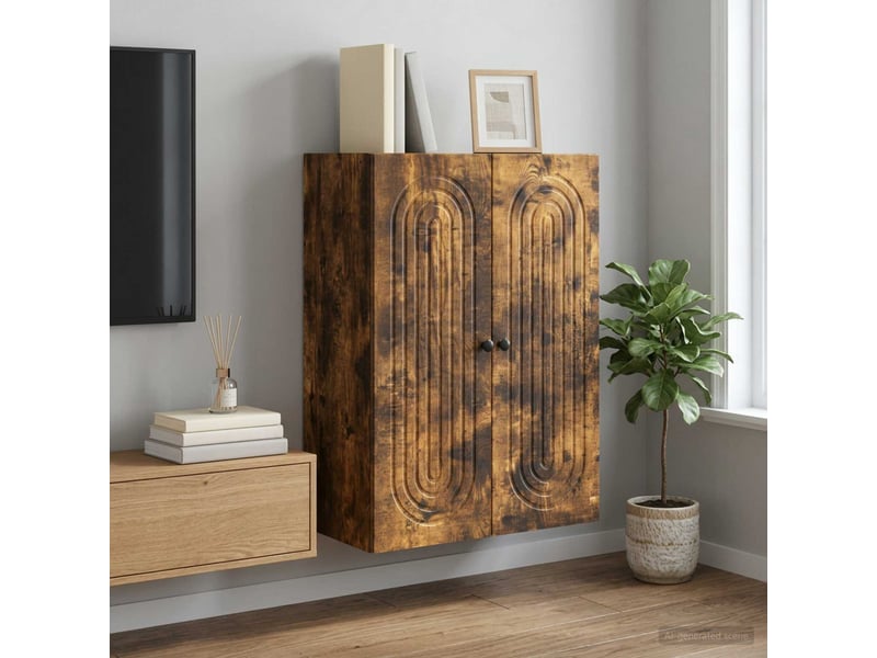  Armoire murale salon, meuble de rangement chêne fumé 66x34,5x90cm bois d'ingénierie shl960  - Conforama B