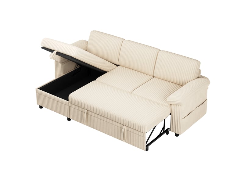 Canapé d'angle réversible convertible 3 places tissu beige coffre de rangement  - Conforama A
