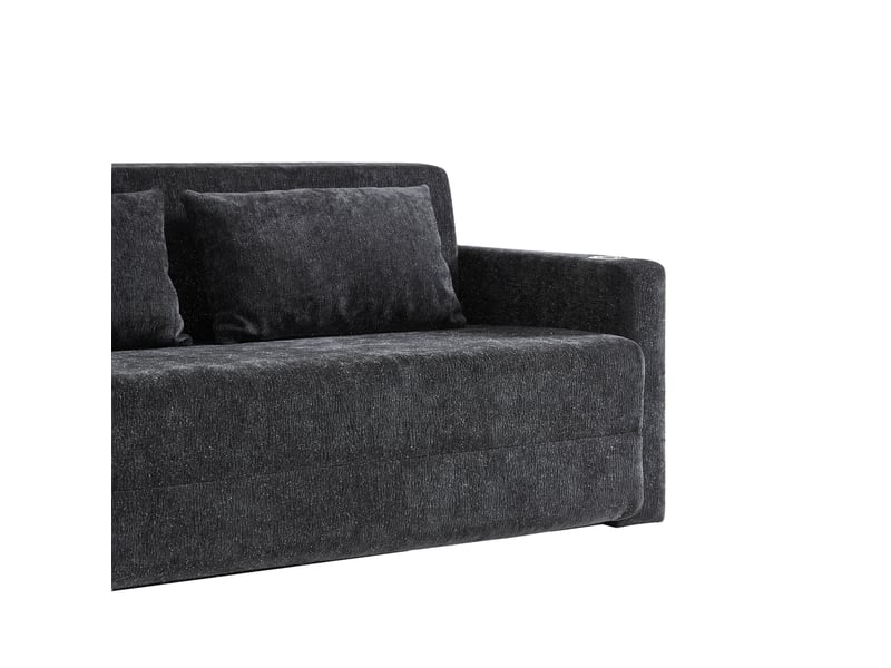  Canapé-lit 2 places convertible 2 en 1 en tissu chenille noir et gris, avec ports usb, porte-gobelets et 2 coussins  - Conforama W