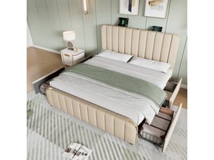 Lit avec rangement 180x200 cm <strong>WISHDOR</strong>  <strong></strong> coloris beige