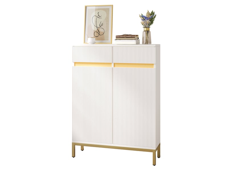  Meuble à chaussures à portes et 2 tiroirs, blanc, 80 x 35 x 103 cm  - Conforama A