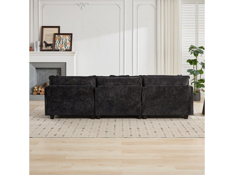  Canapé droit modulable 3 places 289 × 75 × 84 cm en chenille noir, coussins rembourrés IKSETERA TRADING LTD - Conforama W