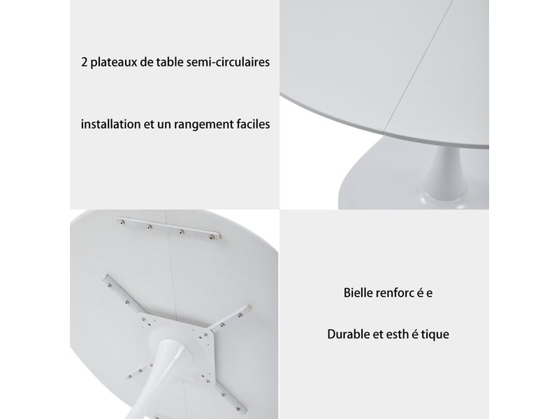  Table à manger ronde moderne 110 cm - 4 à 6 personnes- scandinave - mdf - blanc  - Conforama C