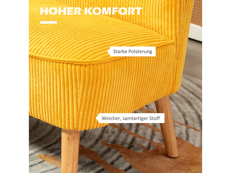  Canapé 2 places structure en bois tissu jaune 117 x 56,5 x 77 cm  - Conforama D