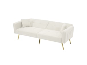 Canapé droit relax manuel WISHDOR  2 places Polyester blanc avec coffre de rangement