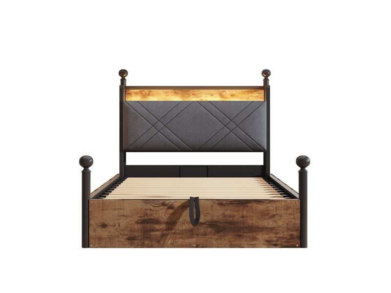  Lit coffre enfant 90x190 cm, montants amovibles, led, ports usb et type-c, noir, sans matelas  - Conforama D