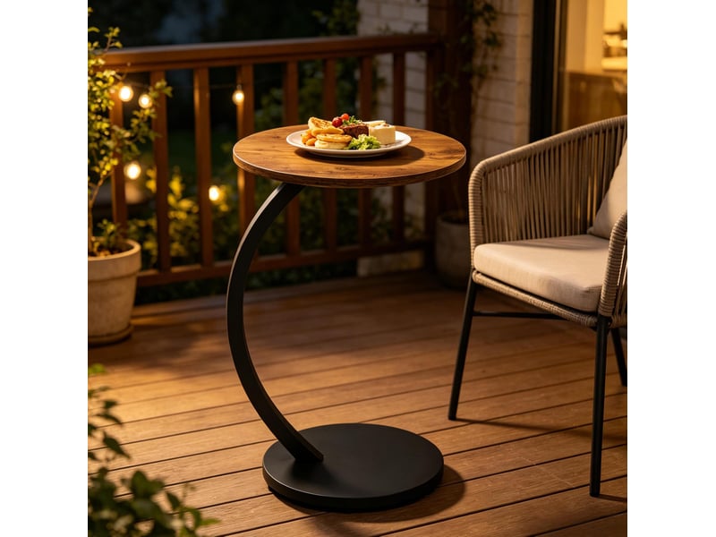  Table basse d'appoint ronde en c avec plateau fixe et patins réglables, style industriel, pour salon, noir et vintage  - Conforama B