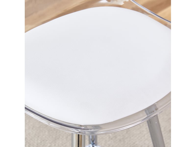  Chaise de bar avec dossier ergonomique et repose-pieds, en plastique transparent et métal argenté  - Conforama E