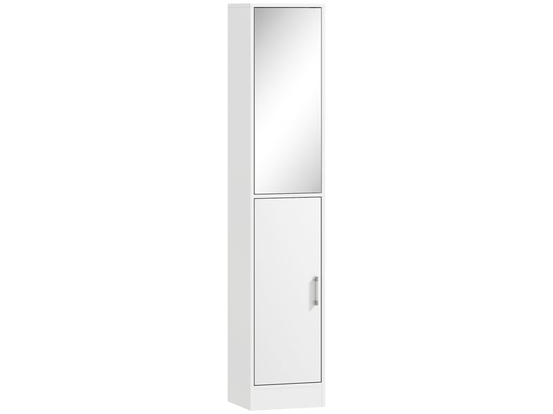  Meuble colonne salle de bain avec miroir, meuble de rangement à 6 niveaux 2 portes étagères réglables 32x28x162cm blanc  - Conforama B