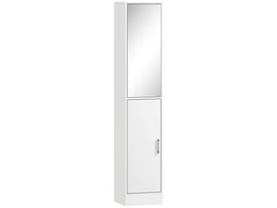 Meuble colonne salle de bain avec miroir, meuble de rangement à 6 niveaux 2 portes étagères réglables 32x28x162cm blanc