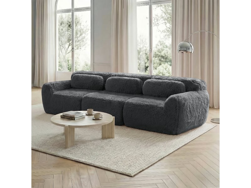  Canapé modulable, canapé 3 places – en tissu, base antidérapante, sans montage, gris, mousse haute densité  - Conforama A