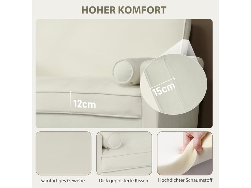  Canapé droit 130x74,5x82cm 2 places, allure moderne, assise confortable, meuble de salon, revêtement polyester, blanc  - Conforama D