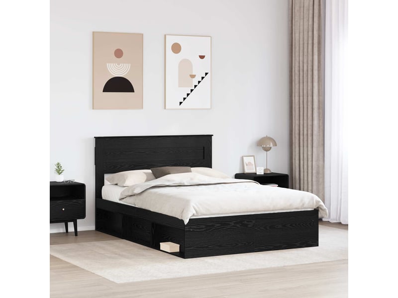  Lit double- lit adulte -  cadre de lit uni noir 150 x 200 cm bois de pin massif  - Conforama B