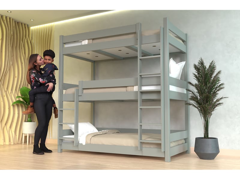 Lit superposé 3 places 80x190 en bois massif abc, gris TRI380-G - Conforama B