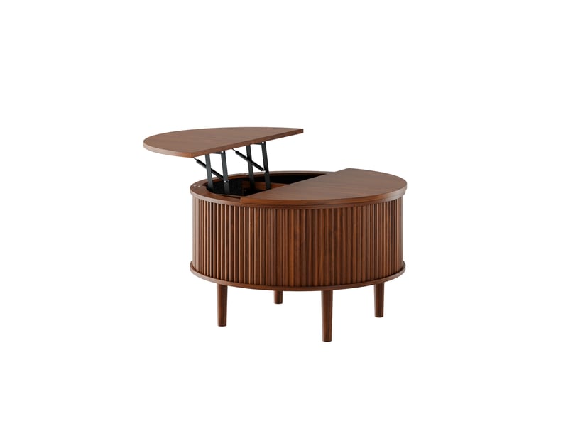  Table basse ulevr ronde avec rangement et plateaux relevables hydrauliques, 80 x 80 x 51,5 cm, panneau de particules marron  - Conforama A