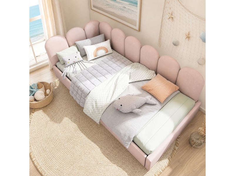Lit banquette 90x190 cm en velours rose avec 2 tiroirs et sommier - Conforama D