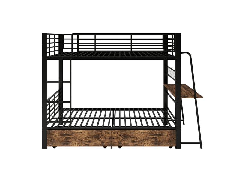 Lit superposé métal noir 140x200 cm avec bureau, tiroirs, led et prise intégrée - Conforama A