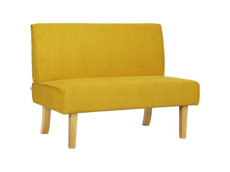 Canapé 2 places, canapé de salon – pieds bois, jaune, en velours tricoté, 110 x 62 x 85 cm - Conforama C